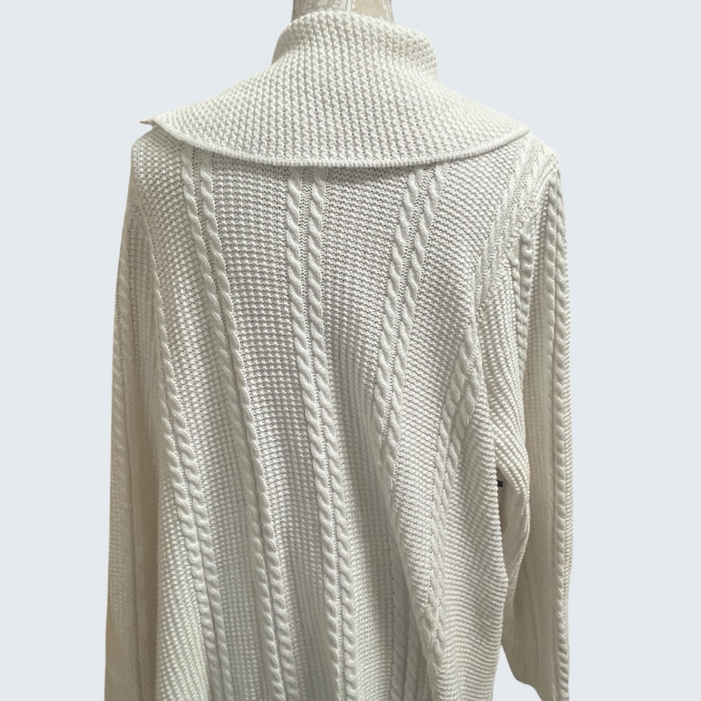 Jeanne Pierre Woman Ivory Cotton Cable Knit Shawl Collar Cardigan Sweater 1X - Picture 7 of 16